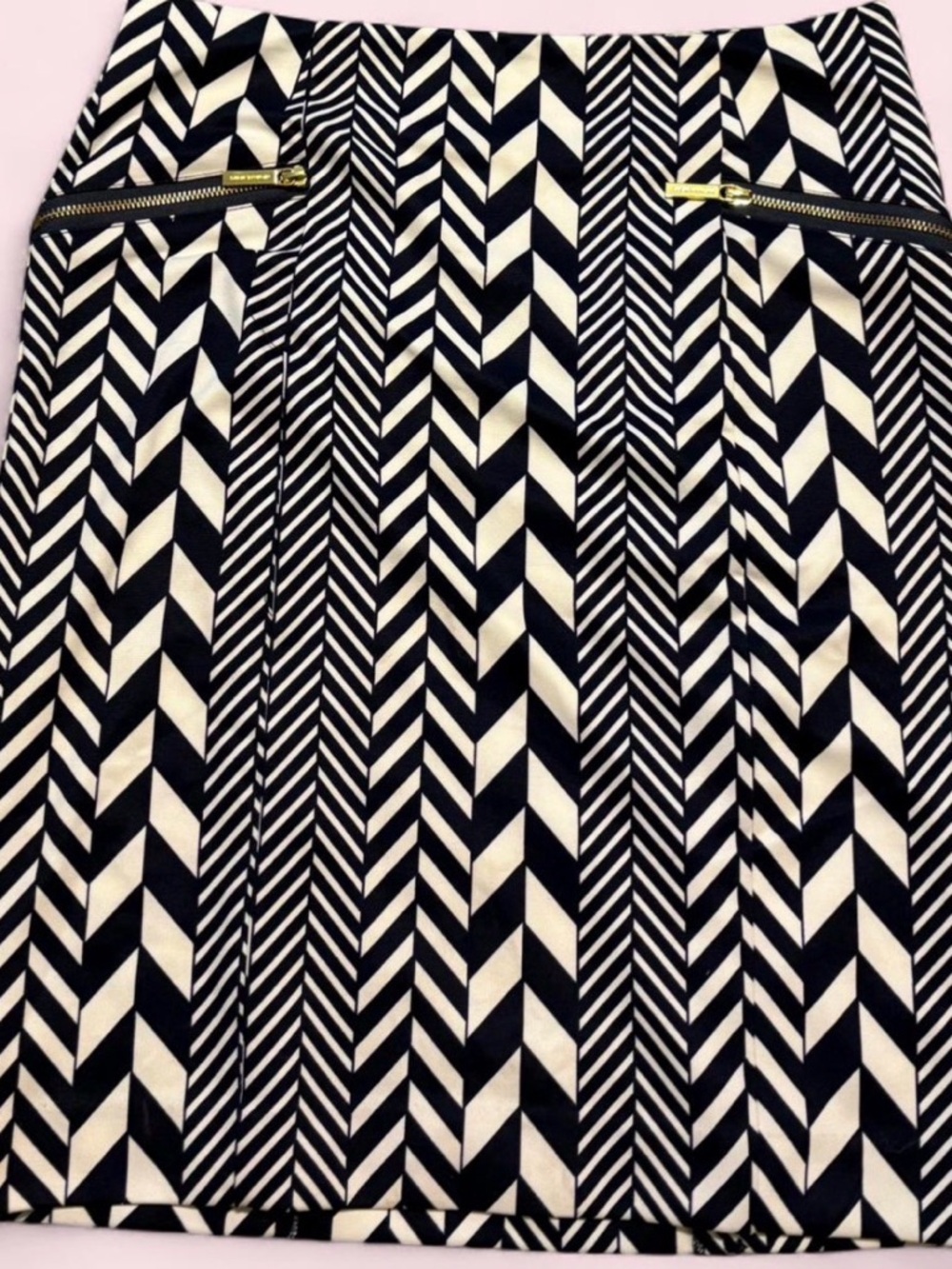 Michael Kors Black and White Chevron-Stripe A-Line Skirt